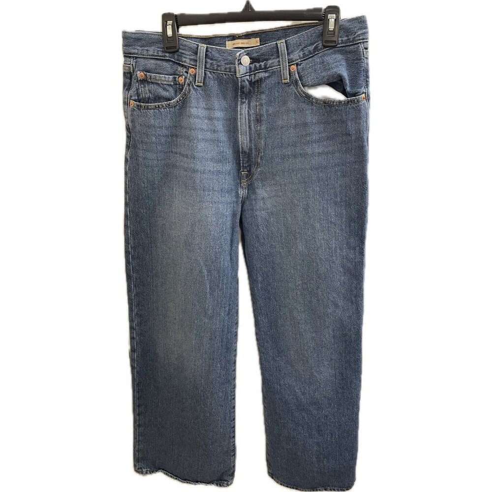 Levi's Premium Ribcage Straight Jeans Womens 32 High Rise Blue Denim Button Fly
